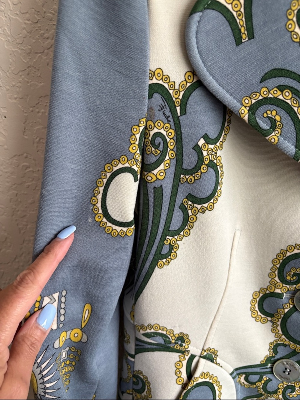 Emilio Pucci Blue & Cream Printed Silk-Blend Blazer - Picture 8 of 10